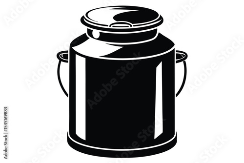 Black Silhouette of Milk Can Traditional Dairy Farm Container with Lid and Handles