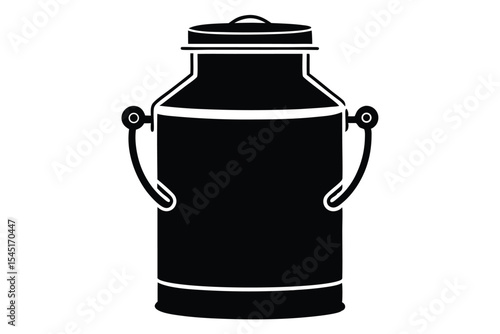 Black Milk Can Silhouette with Lid and Handles, Dairy Farm Supply