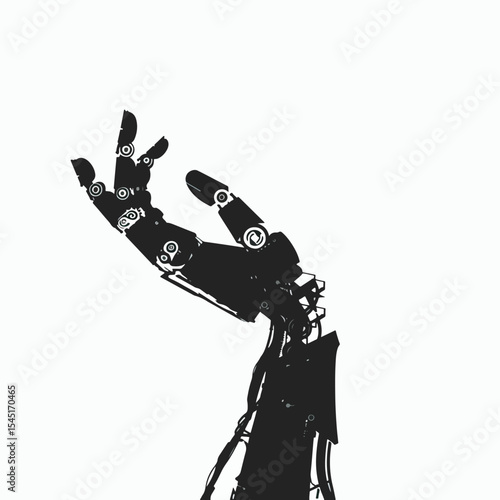 Robotic hand manipulator silhouette , black silhouettes isolated on white background