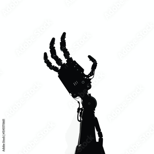 Robotic hand manipulator silhouette , black silhouettes isolated on white background