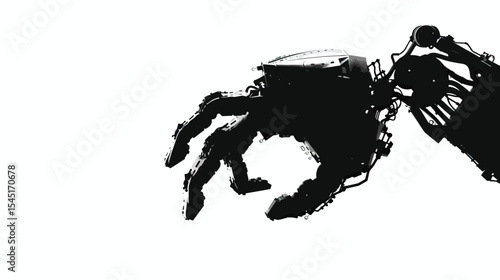 Robotic hand manipulator silhouette , black silhouettes isolated on white background