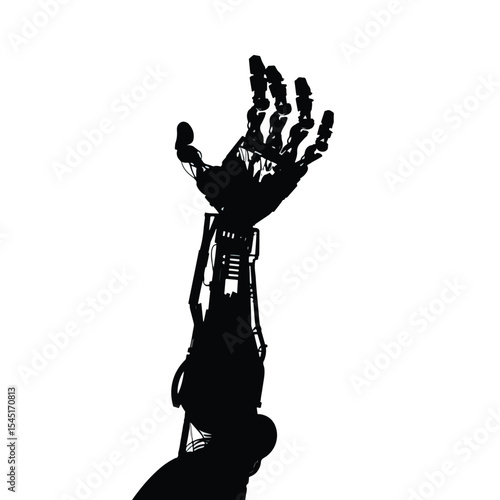 Robotic hand manipulator silhouette , black silhouettes isolated on white background