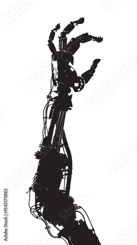 Robotic hand manipulator silhouette , black silhouettes isolated on white background