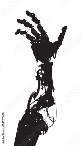Robotic hand manipulator silhouette , black silhouettes isolated on white background