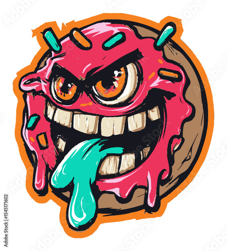 Angry Candy Monster with Colorful Sprinkles and Dripping Icing Design