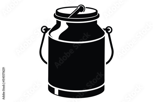 Black Silhouette Illustration of a Milk Can with Rounded Handles and a Lid