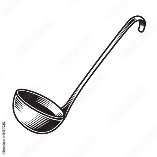 Classic kitchen ladle illustration in vintage art silhouette style