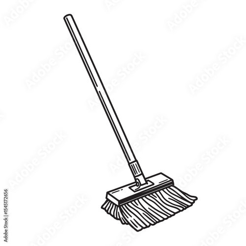 Detailed vintage art silhouette of a cleaning mop depicting housekeeping tools and equipment