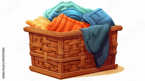 clothes in a laundry wooden basket isolated