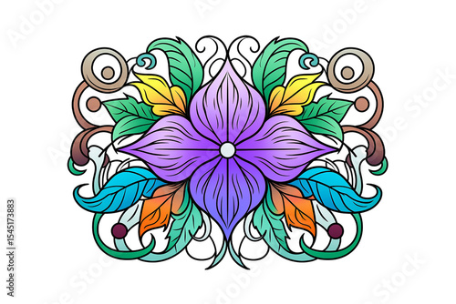 Colorful Floral Design with Vibrant Leaf Patterns and Artistic Details