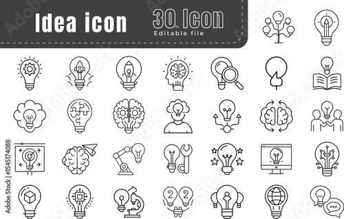 Creative Idea Icons Set, Innovative and Inspiring Line Icons for Brainstorming and Innovation