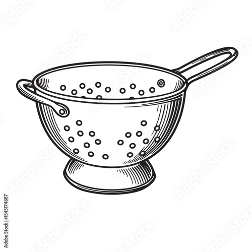 Vector illustration of a vintage art silhouette colander for kitchen cooking and food preparation