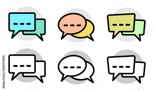 Chit chat icon set vector. Talking speech bubbles symbol in color and monochrome version.   