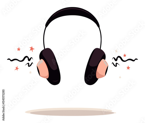 Cartoon Vector Headphones with Sound Waves and Stars for Stylish Design