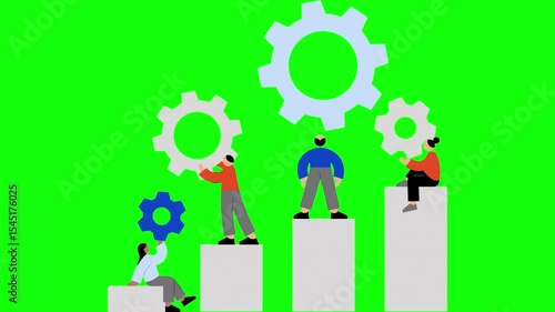 Teamwork and Gears Collaboration Animation Green Screen