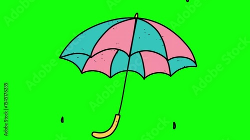 Cartoon Colorful Umbrella Animation Green Screen