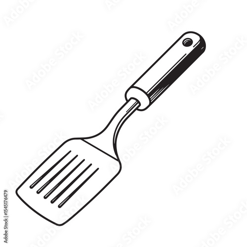 Vintage art silhouette of a slotted spatula kitchen utensil for cooking and baking