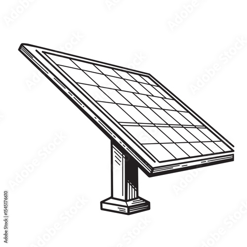 Vintage art silhouette of a solar panel generating sustainable energy from the sun for a green future