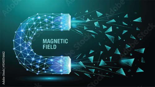 Low Poly Horseshoe Magnet Digital Illustration of Magnetic Field