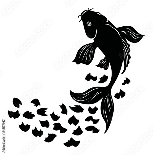 Elegant Goldfish Silhouette Surrounded by Flowing Water Splash Elements