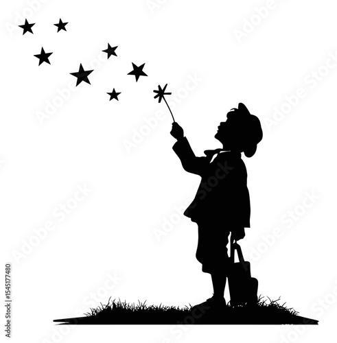 Silhouette of Child Wondering at Magical Stars in Night Sky