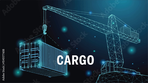Low-Poly Digital Illustration of Cargo Crane and Container