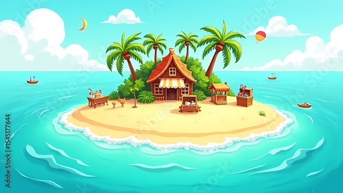 Wallpaper Mural Tropical Island Paradise: A Cartoon Island Getaway Torontodigital.ca