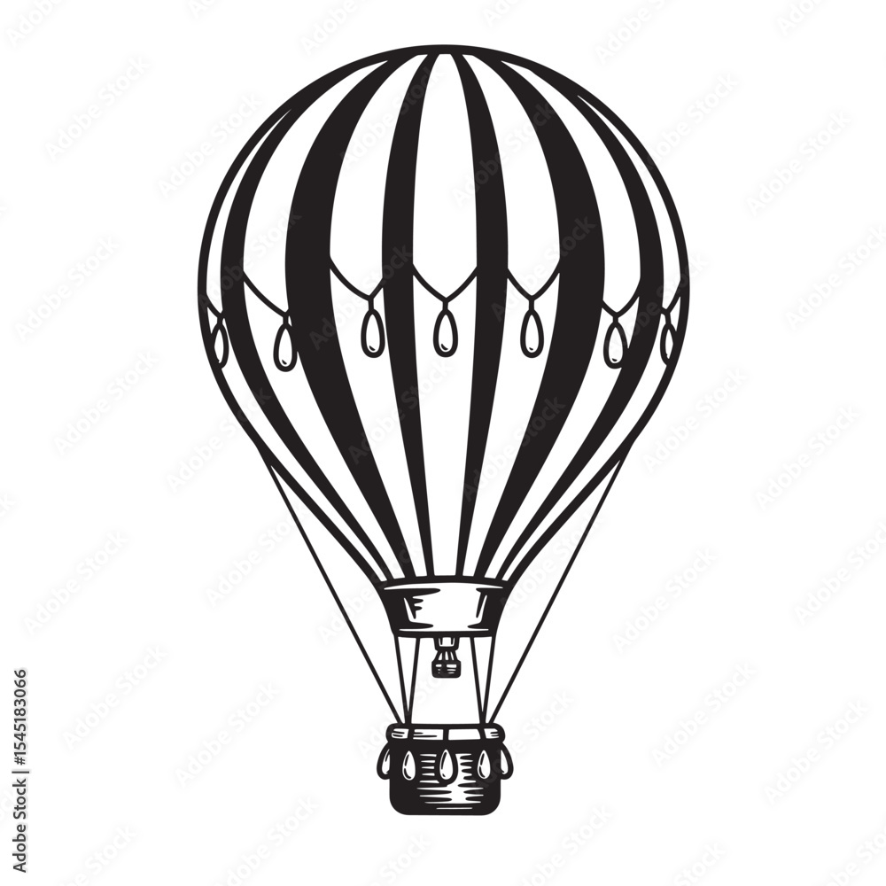 Obraz premium Hand drawn vintage art silhouette of a classic hot air balloon with striped pattern ready for adventure and travel concepts