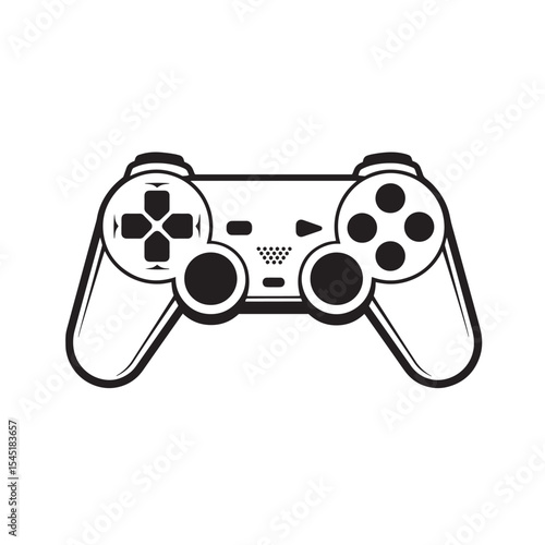 Vector illustration of a classic gaming controller in a minimalist black and white design