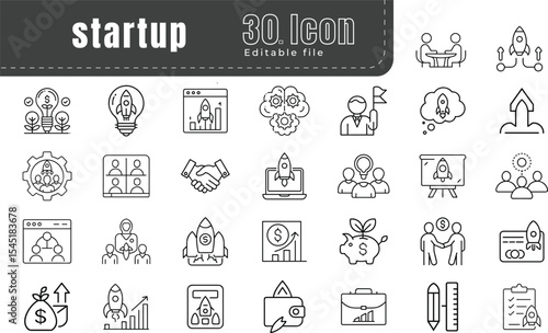 Startup Line Icons, Minimalist Vector Icons for Innovation, Business Growth, and New Ideas |.2pt Stroke Outline Set