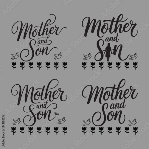 A Minimalist Typography Calligraphy Mother And Son Shilouette Vector Art