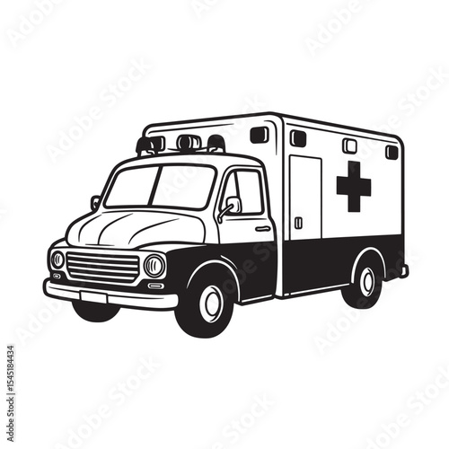 Vintage art silhouette illustration of an ambulance for emergency medical services transportation