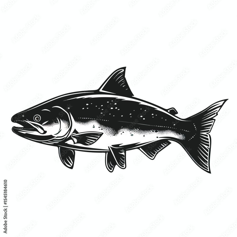 Fototapeta premium Salmon silhouette isolated in White background