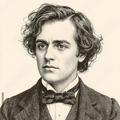 Oscar Wilde Vintage Stipple Engraving Portrait Isolated on Transparent Background

