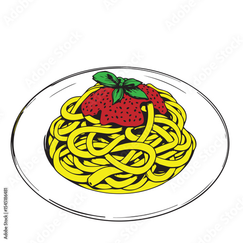 Italian pasta dish on ceramic plate vector concept design illustration.