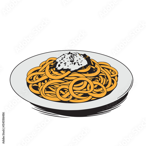 Italian pasta dish on ceramic plate vector concept design illustration.