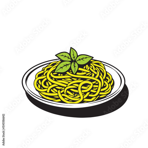 Italian pasta dish on ceramic plate vector concept design illustration.