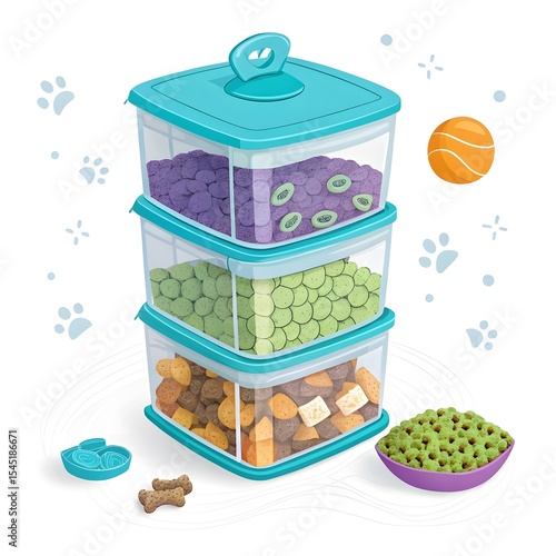 Stackable pet food storage container with treats