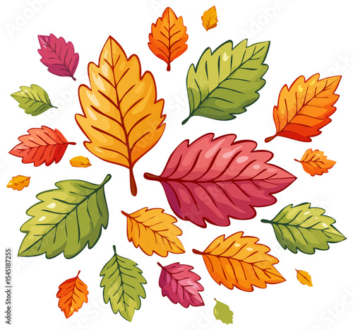 Cartoon autumn leaves illustration collection, isolated 