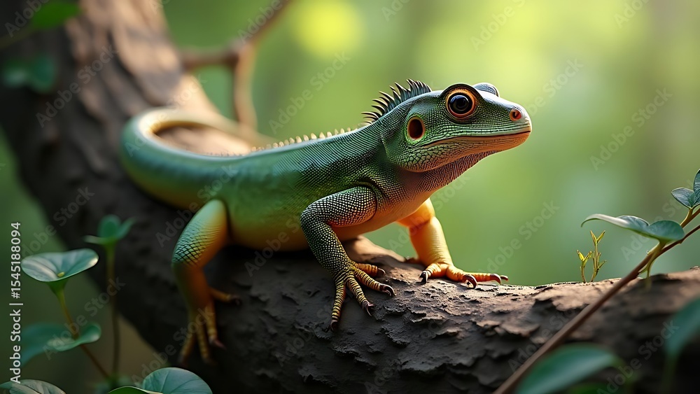 Stunning Green Lizard on Branch Stunning Green Lizard on Branch