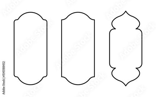 Islamic window and door designs, along with Arab and Muslim mosque shapes. Ramadan or Al-Adha golden decoration, holiday frames. Arabic door and window shape icons. Vector illustration.