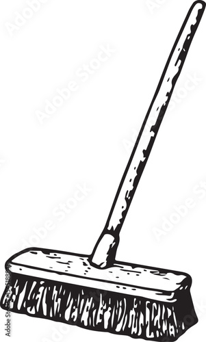 A detailed black-and-white sketch of a mop with a long handle and absorbent head, designed for floor cleaning, perfect for hygiene and janitorial illustrations
