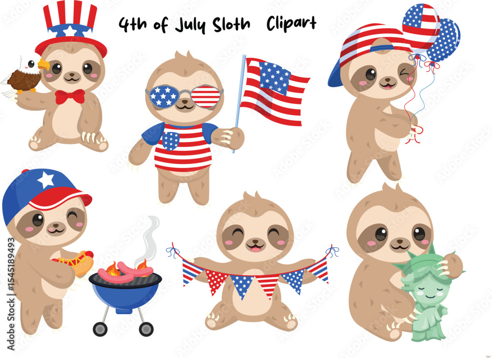 Fototapeta premium 4th of July Sloth