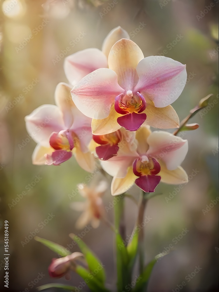 Obraz premium Beautiful Pale Pink and Yellow Orchid Blossoms
