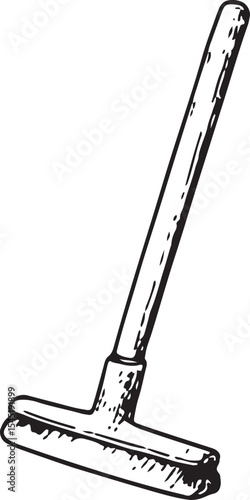 A detailed black-and-white sketch of a mop with a long handle and absorbent head, designed for floor cleaning, perfect for hygiene and janitorial illustrations