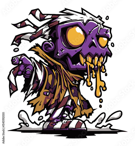 Colorful Zombie Character with Purple Skull and Dripping Green Goo in Vector Style