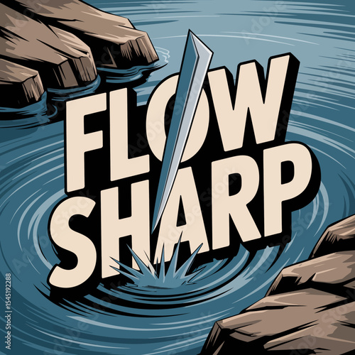Sharp Knife Piercing Water Flowing Ripples Graphic Design Illustration Artistic Visual Abstract Blue Water Knife Design Modern Style Bold Typography Creative Image Professional Design High Quality    