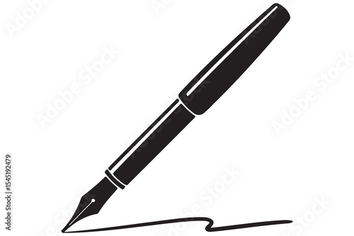Fountain pen silhouette icon simple black vector illustration isolated on transparent
