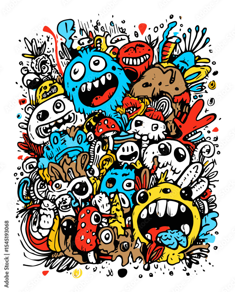 Fototapeta premium Colorful Doodle Art Filled with Playful Monsters and Whimsical Characters