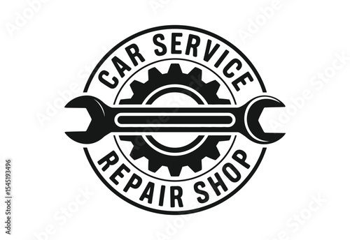 Car service repair shop logo with wrench and gear